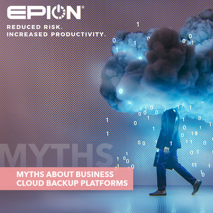 Graphic depicting myths about business cloud backup platforms, focusing on misunderstandings and accurate information.
